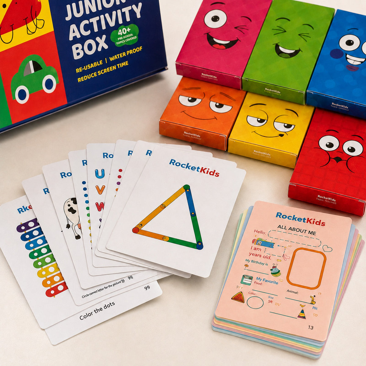 Junior Activity Box activity cards and topic boxes