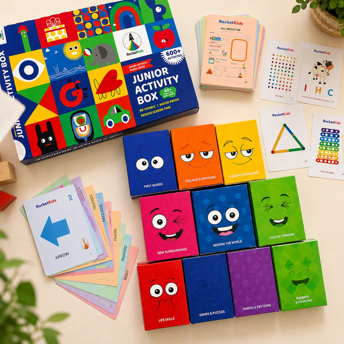 Junior Activity Box complete set flat lay